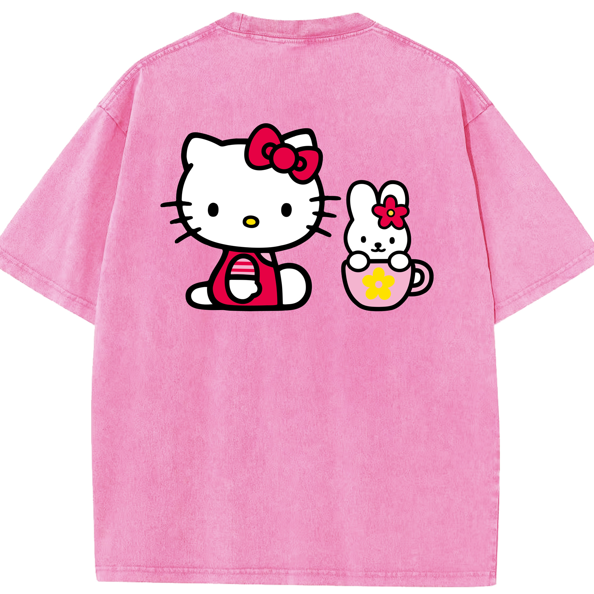 （画像用） Hello Kitty ハローキティ 綿100% ヴィンテージ風 半袖Tシャツ（背面プリント）